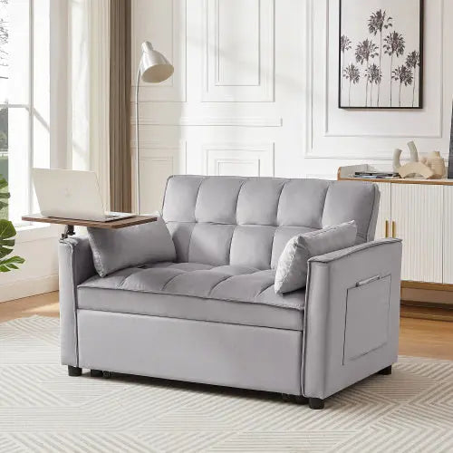 Velvet Loveseat Sleeper Sofa Bed With Side Table My Store