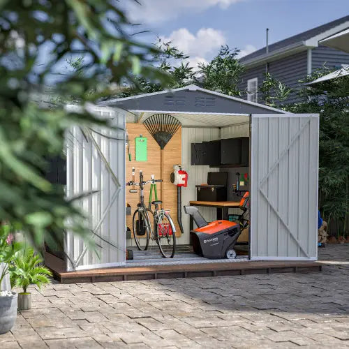 8 X 6 FT Garden Tool Storage Sheds With Metal Foundation With Floor Frame Grey My Store