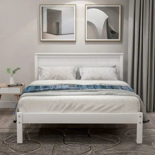 Platform Bed Frame With Headboard, Wood Slat Support, No Box Spring Needed,Twin, White My Store
