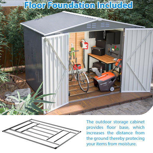 8 X 6 FT Garden Tool Storage Sheds With Metal Foundation With Floor Frame, Gray My Store