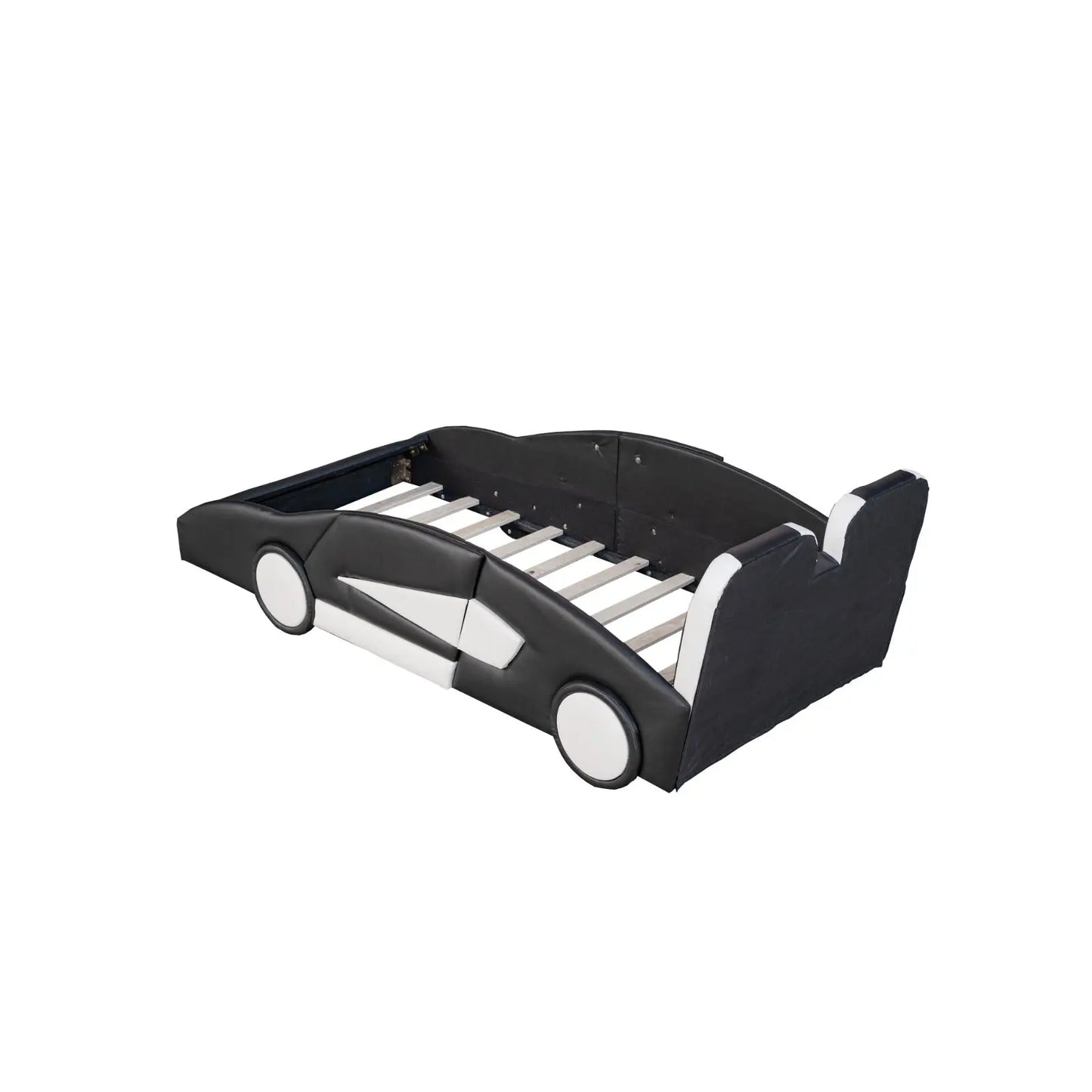 Twin Size Race Car-Shaped Platform Bed With Wheels, Black My Store