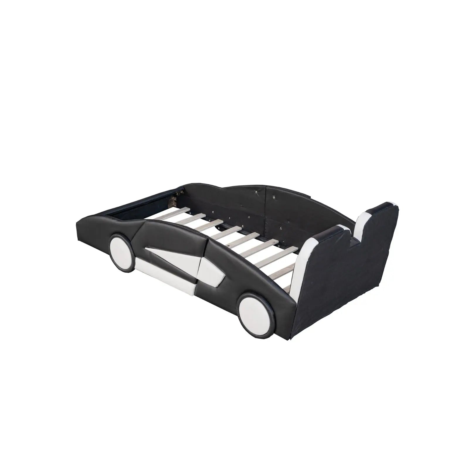 Twin Size Race Car-Shaped Platform Bed With Wheels, Black My Store