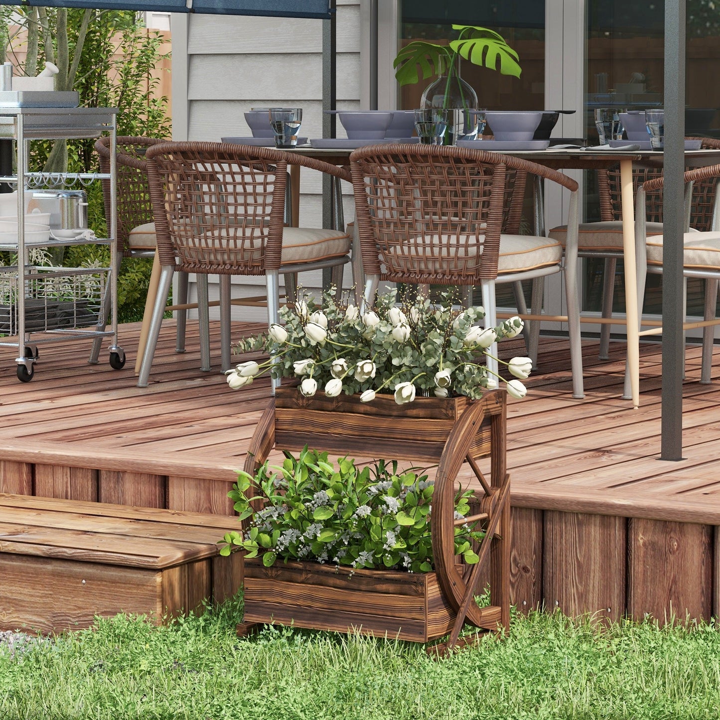 Wooden Wagon Planter Box, 2-Tier Raised Garden Bed, For Vegetables Flowers Herbs My Store