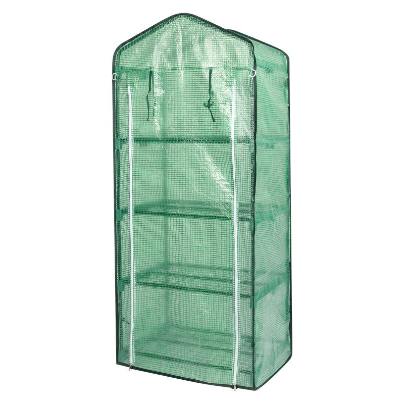 69x49x160cm PE Fabric Flower Room, Black Iron Pipe Pointed Mini Strip, 4-layer Grid Flower Rack With Zipper Roll Door Inkedjoy