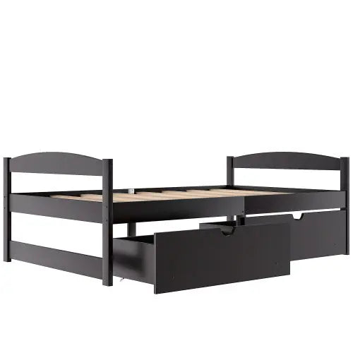Twin Size Platform Bed, With Two Drawers, Espresso My Store