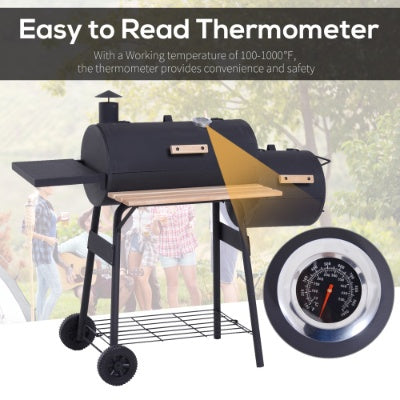 48 Steel Portable Backyard Charcoal BBQ Grill And Offset Smoker Combo With Wheels Inkedjoy