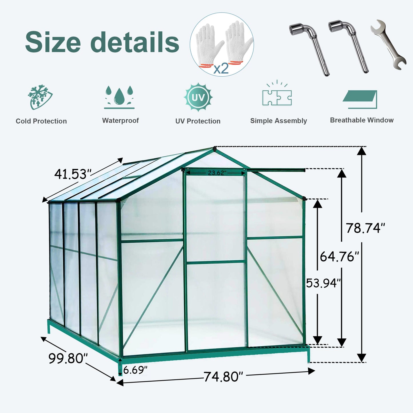 Polycarbonate Greenhouse,6'x 8' Heavy Duty Walk-in Plant Garden Greenhouse Inkedjoy