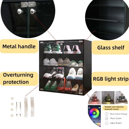 4-layer Black Shoe Cabinet With LED Lights And Bluetooth Control Inkedjoy
