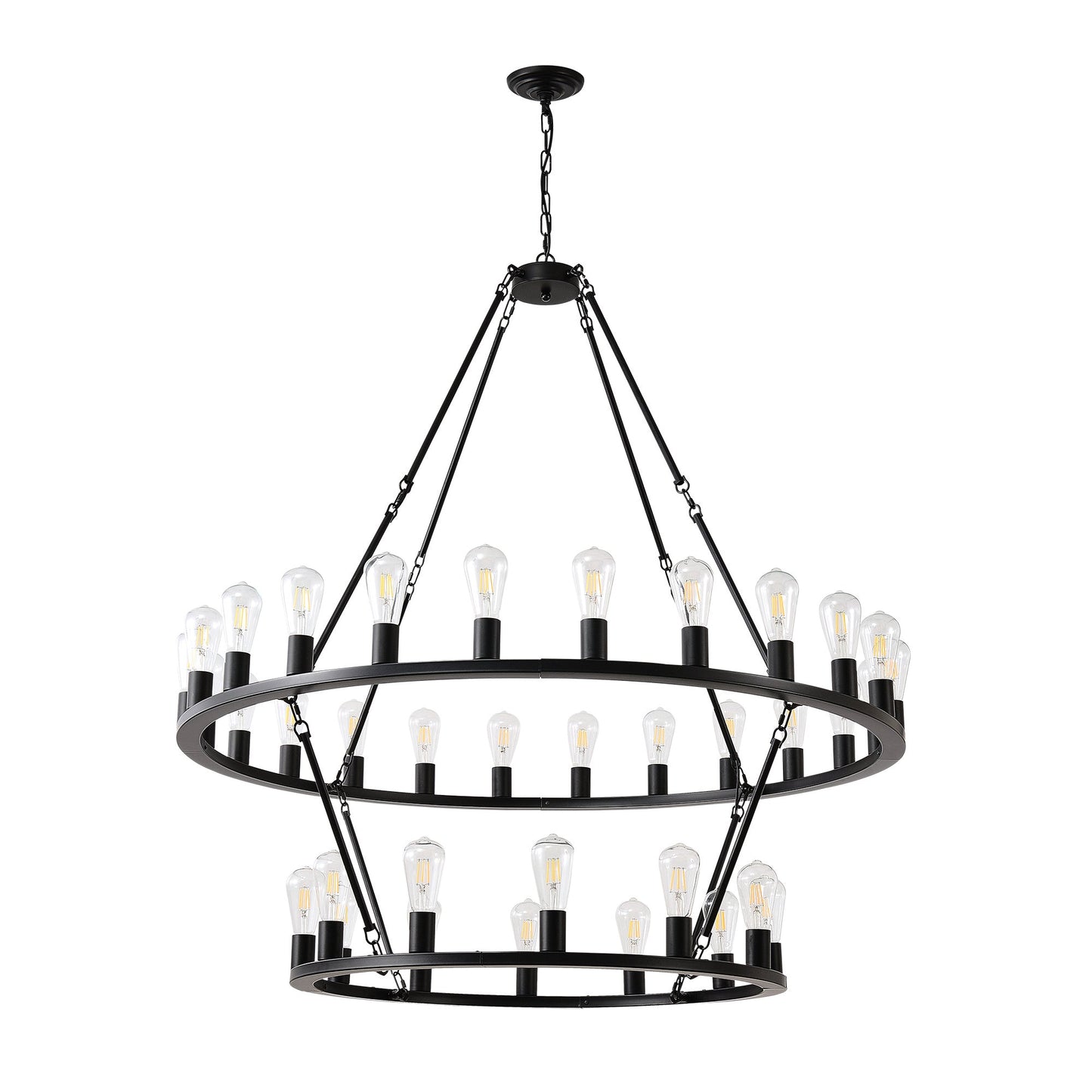 48 Inch Black Extra Large Wagon Wheel Chandelier, 2 Tier 36-Lights No Include Farmhouse Inkedjoy