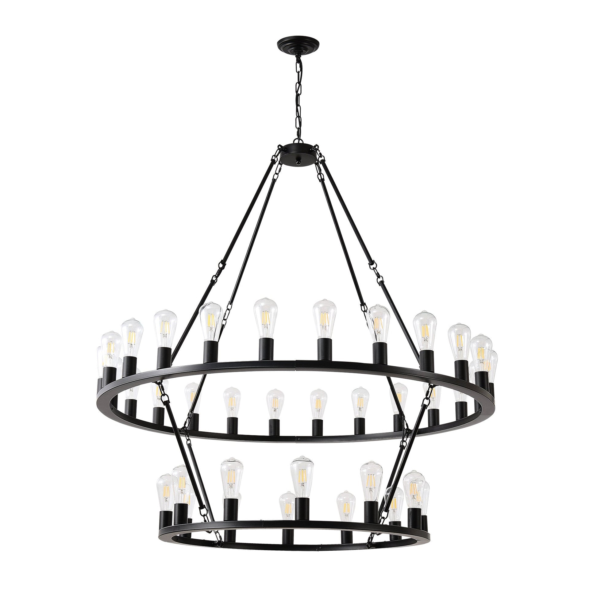 48 Inch Black Extra Large Wagon Wheel Chandelier, 2 Tier 36-Lights No Include Farmhouse Inkedjoy