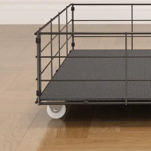 Full Size Bed Frame With LED, 4 Under-bed Portable Storage Drawers, Wings Headboard Design My Store