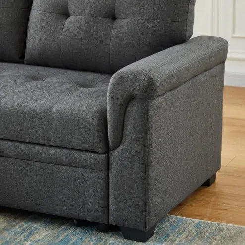 Dark Gray Linen Reversible Sleeper Sectional Sofa With Storage Chaise My Store