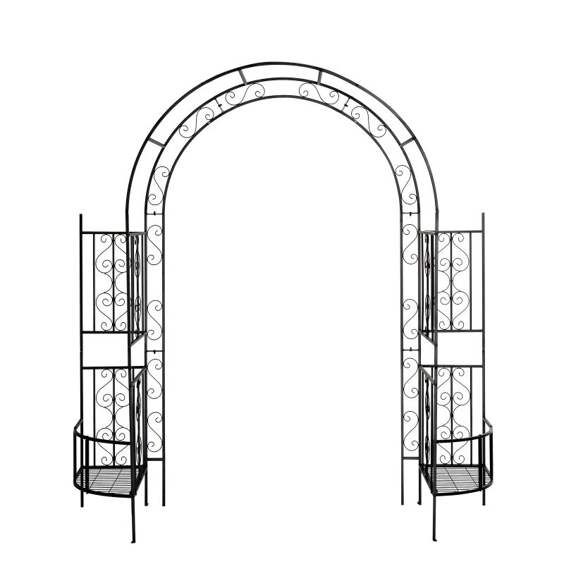 7ft Double-layer Curved Roof With Screen, Planting Frame, Black Wrought Iron Arch Inkedjoy
