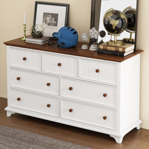 Wooden Captain Seven-Drawer Dresser- White Walnut Ohberri