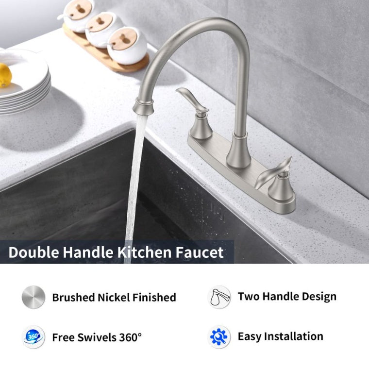 Single Handle High Brushed Nickel Pull Out Kitchen Faucet Ohberri