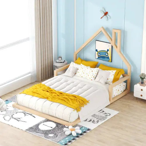 Twin Size Wood Floor Bed With House-shaped Headboard My Store