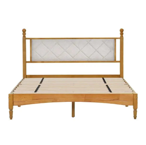 Queen Wood Bed Frame With Upholstered Headboard Wooden Bed My Store