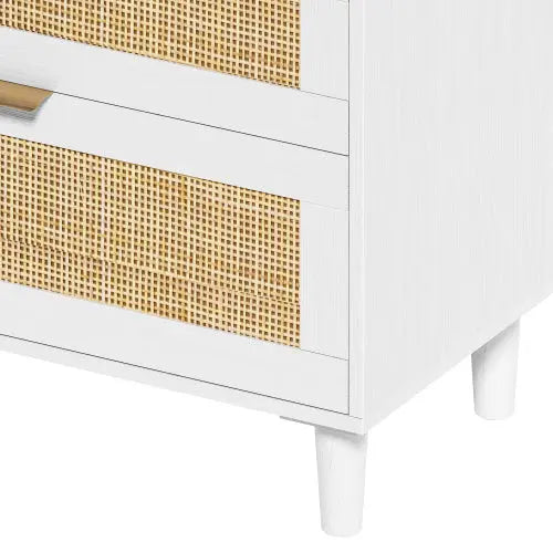 Rattan Dresser With 6 Drawers -White My Store