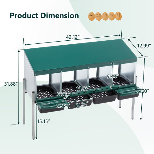 4-Hole Chicken Nest, With Legs And Cover To Protect Eggs,Green Inkedjoy