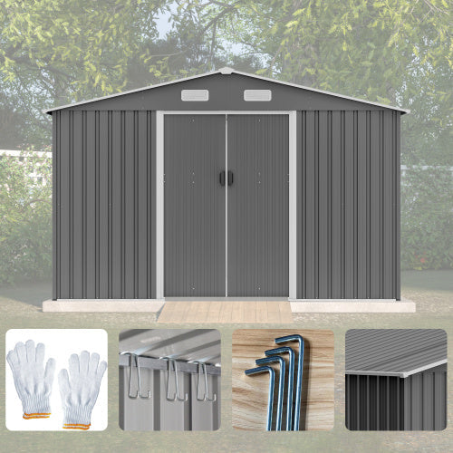 10X8 FT Outdoor Storage Shed- Grey Inkedjoy