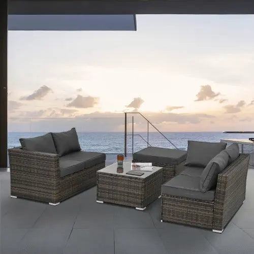 Patio Furniture, Outdoor Furniture, Seasonal PE Wicker Furniture, 4 Set Wicker Furniture With Tempered Glass Coffee Table My Store