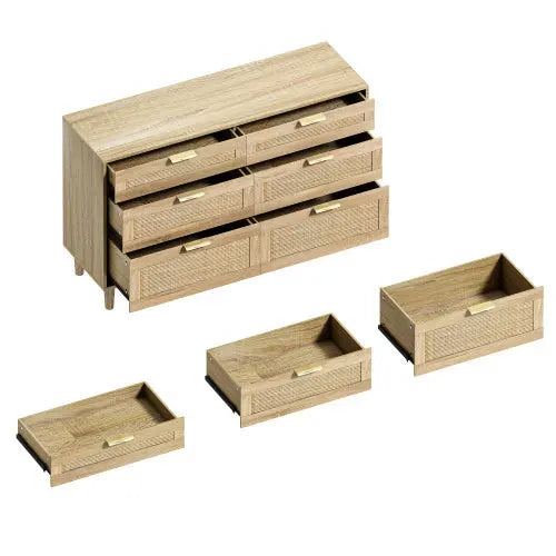 Rattan Dresser With Drawers, 6 Drawer Dresser -Natural My Store