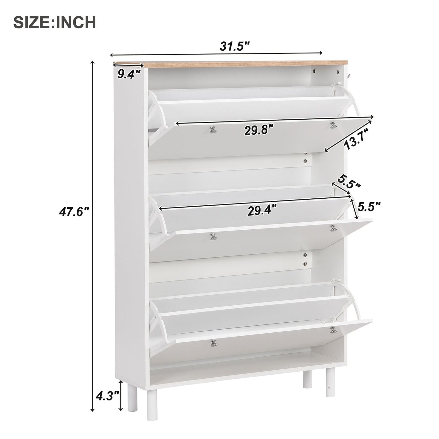 Narrow 3-Flip Drawer Shoe Cabinet Wood Grain Top Entryway Organizer Inkedjoy