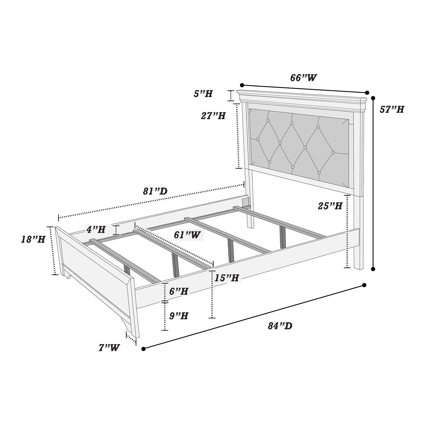 Dark Gray Faux Leather Tufted Headboard 1pc Queen Size Bed W LED Bedroom -Grey My Store