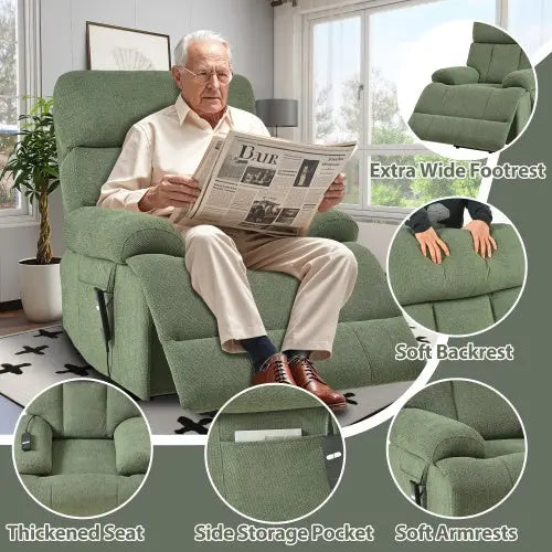 Over sized Power Lift Recliner Chair With Remote Control,Side Pocket -Dark Green My Store