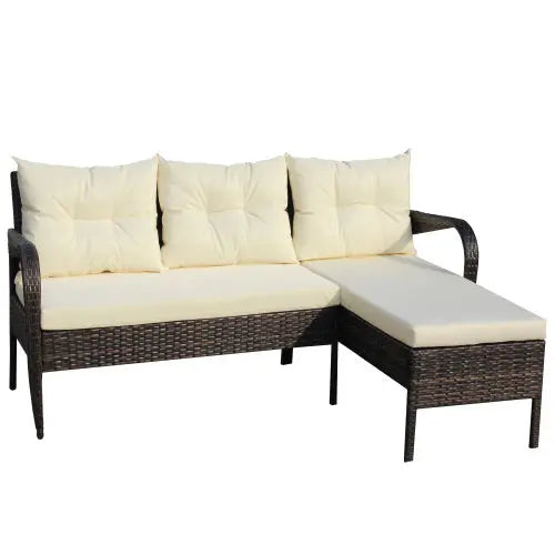 Outdoor Patio Furniture Sets 2 Piece Conversation Set Wicker Ratten Sectional Sofa With Seat CushionsBeige Cushion My Store