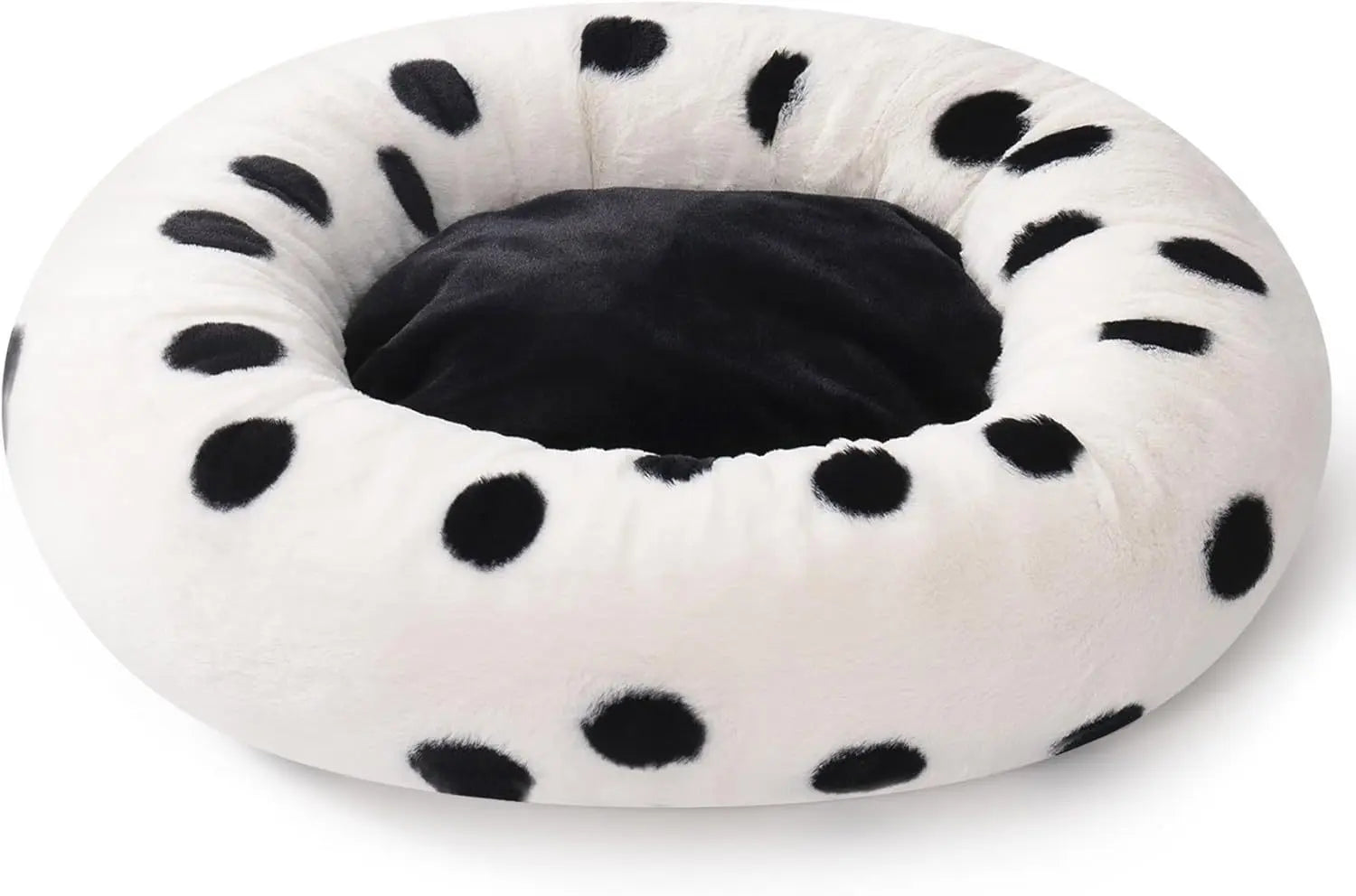 MEWOOFUN Donut Cat Bed For Indoor Cats - 23 Inch Round Washable Pet Bed With Non-Slip Bottom, Plush Fluffy Small Dog Bed For Puppies & Kittens, Black Dot My Store