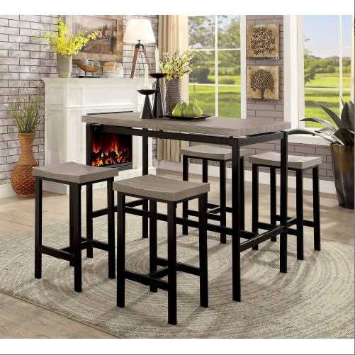5 Pc Counter Height Table Set Two Tone Design Black Gray Dining Chairs Inkedjoy