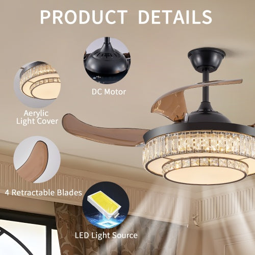 Modern LED Retractable Ceiling Fan With Light And Remote Control Inkedjoy