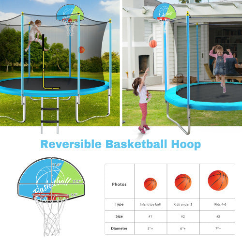 8FT Trampoline For Kids With Safety Enclosure Net, Basketball Hoop And Ladder My Store