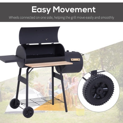 48 Steel Portable Backyard Charcoal BBQ Grill And Offset Smoker Combo With Wheels Inkedjoy