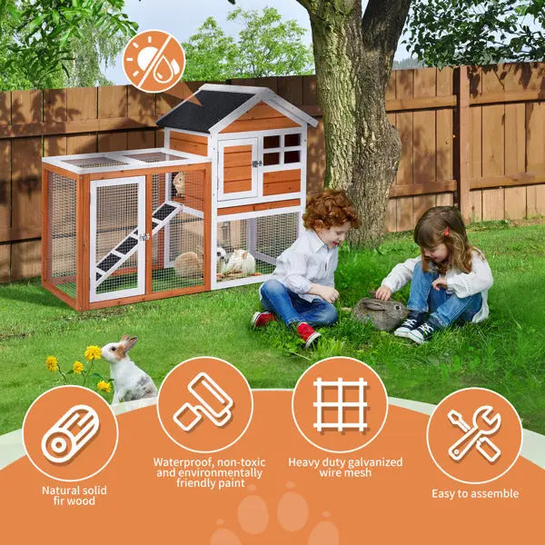 House Type With Running Ladder, Orange-red, Wooden Chicken Rabbit Cage My Store