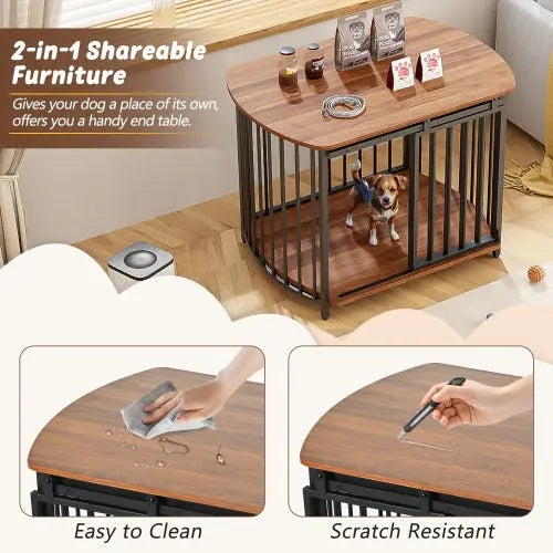 31.5 Furniture Style Dog Crate For Small And Medium Dogs, Wooden Cage Indoor Kennel Furniture, Modern Dog Crate End Table With Double-Doors My Store