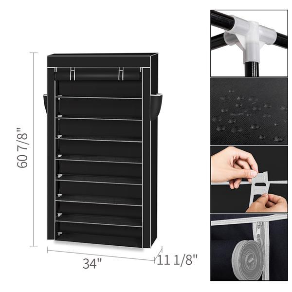 10 Tiers Shoe Rack With Dustproof Cover Closet Black Inkedjoy