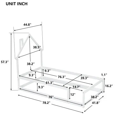 Twin Size Wood Bed With House-shaped Headboard Floor Bed With Fences,White My Store
