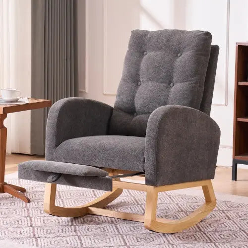 Accent Rocking Chair With Footrest High Back Rubber Wood My Store