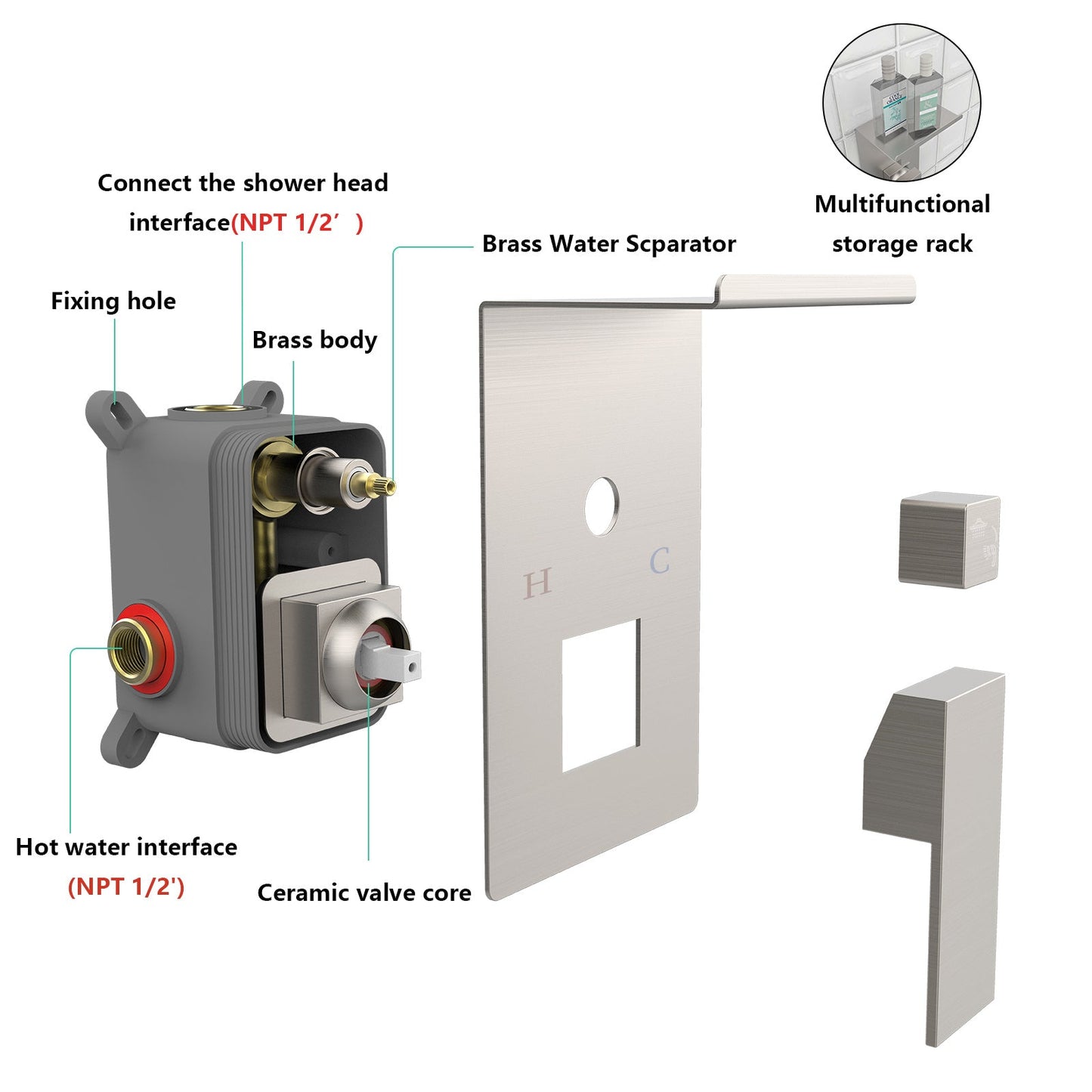Rainfall Shower System With Storage Rack 10 Inch Shower Faucet Set Brushed Nickel With High Pressure Inkedjoy