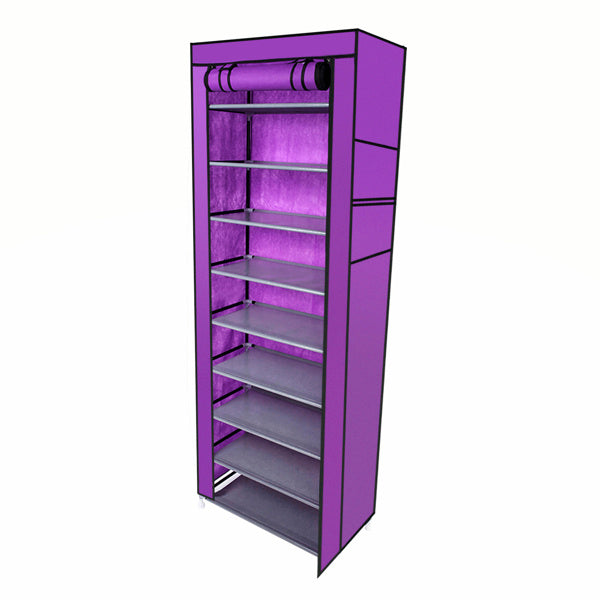 10 Layer 9-grid Non-woven Fabric Shoe Cabinet Purple Inkedjoy