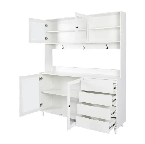 63W Large Kitchen Hutch Cabinet, Freestanding Pantry Cabinets Storage Kitchen Cupboard With 4 Doors, 4 Drawers & Microwave Shelf, White My Store