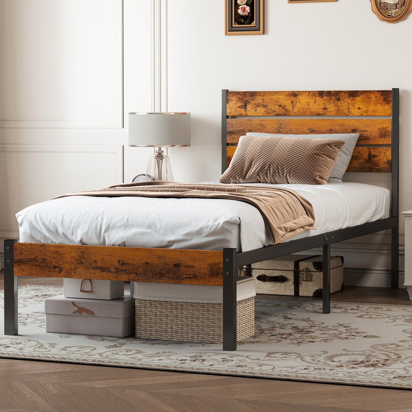 Metal Platform Bed Frame - Mattress Foundation With Headboard And Footboard My Store