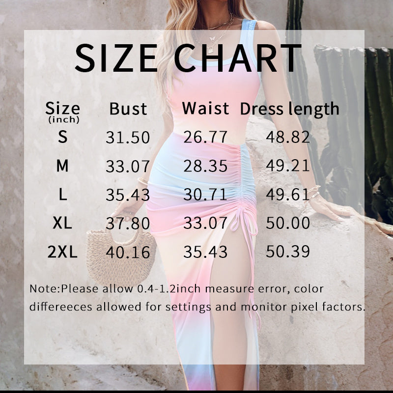 Women's Summer Sexy Sleeveless Side Split Drawstring Bodycon Ruched Tank Dress Inkedjoy