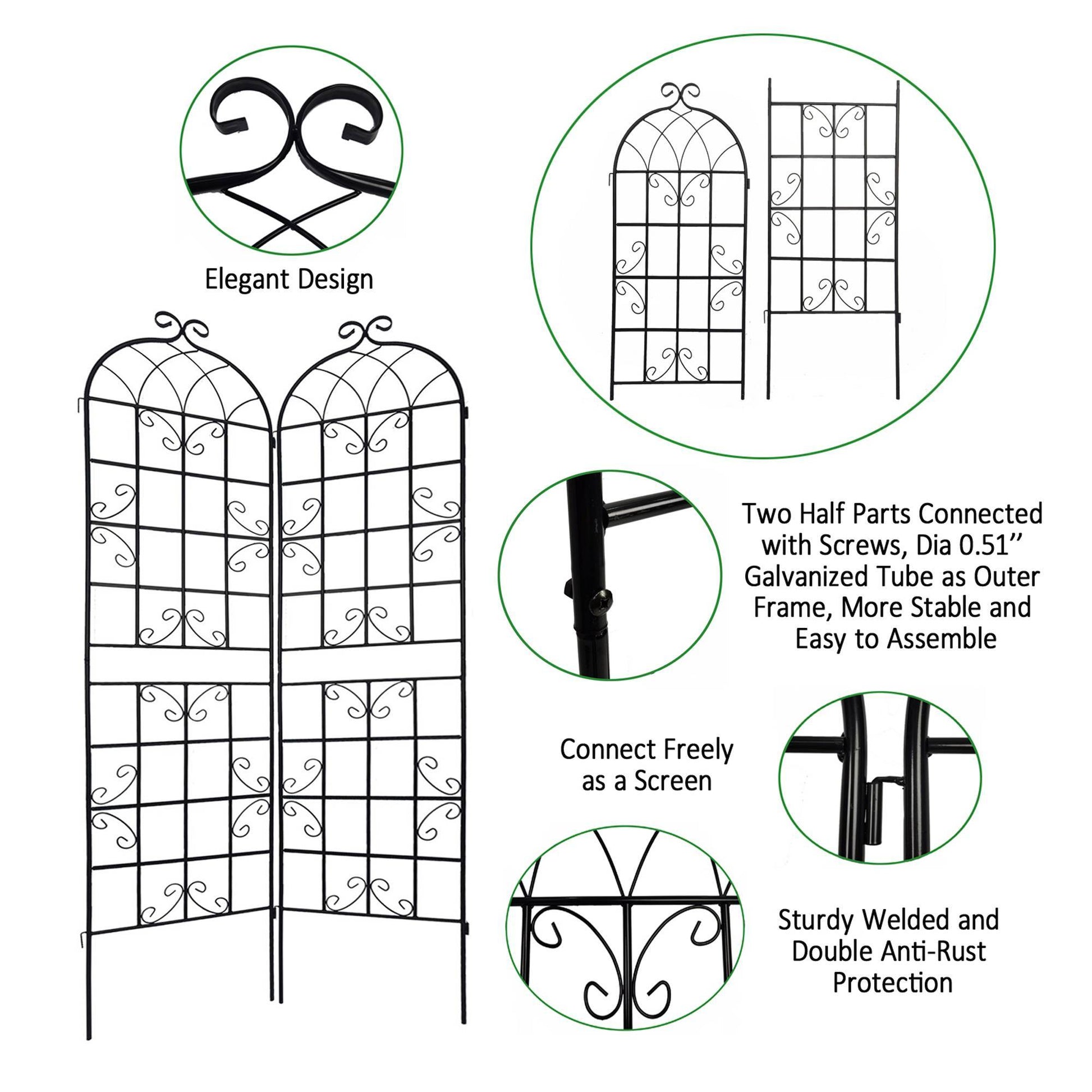 2 Pack Metal Garden Trellis Rustproof Trellis For Climbing Plants Inkedjoy