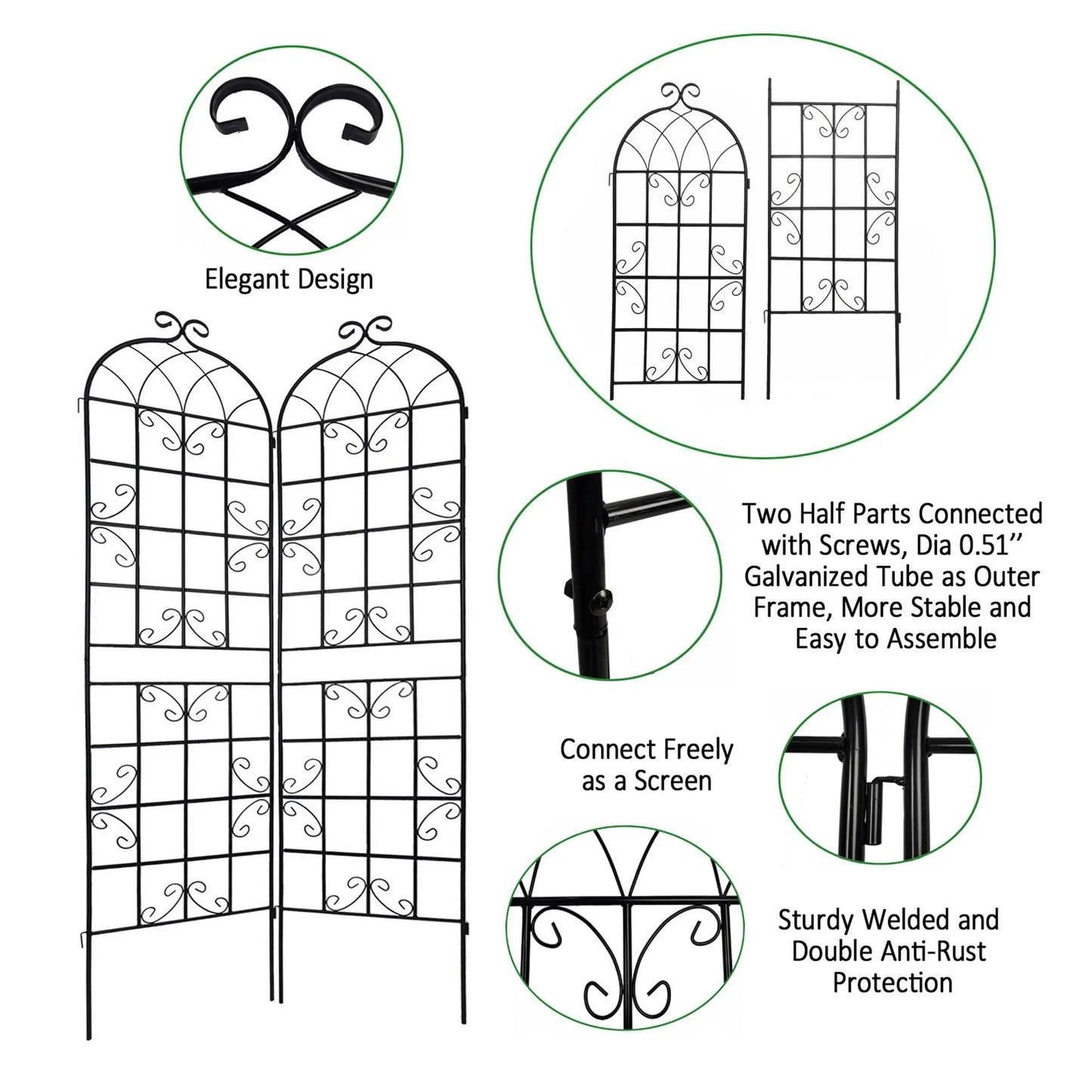 2 Pack Metal Garden Trellis Rustproof Trellis For Climbing Plants Inkedjoy