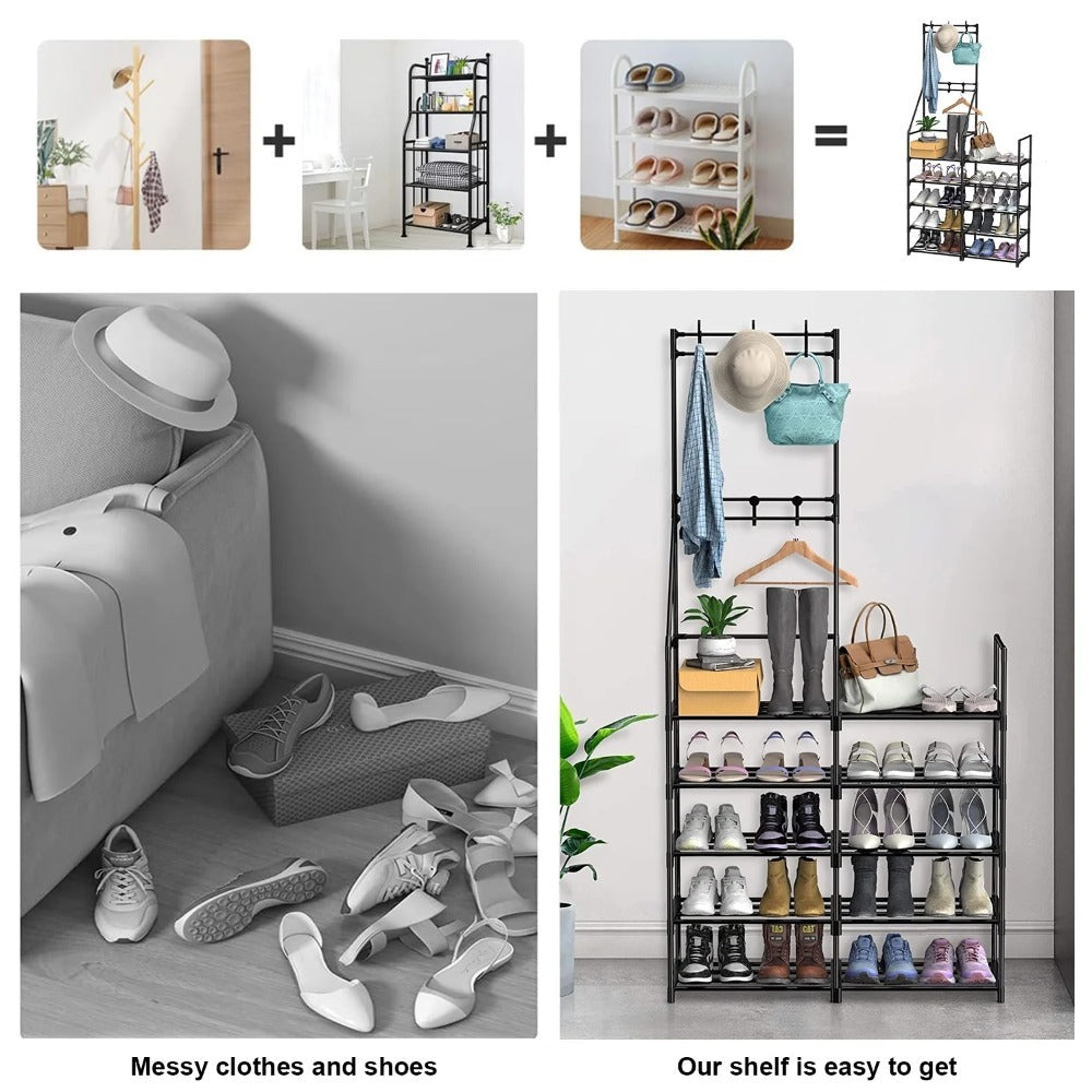 Double-row Single-hanging Coat And Shoe Racks Inkedjoy