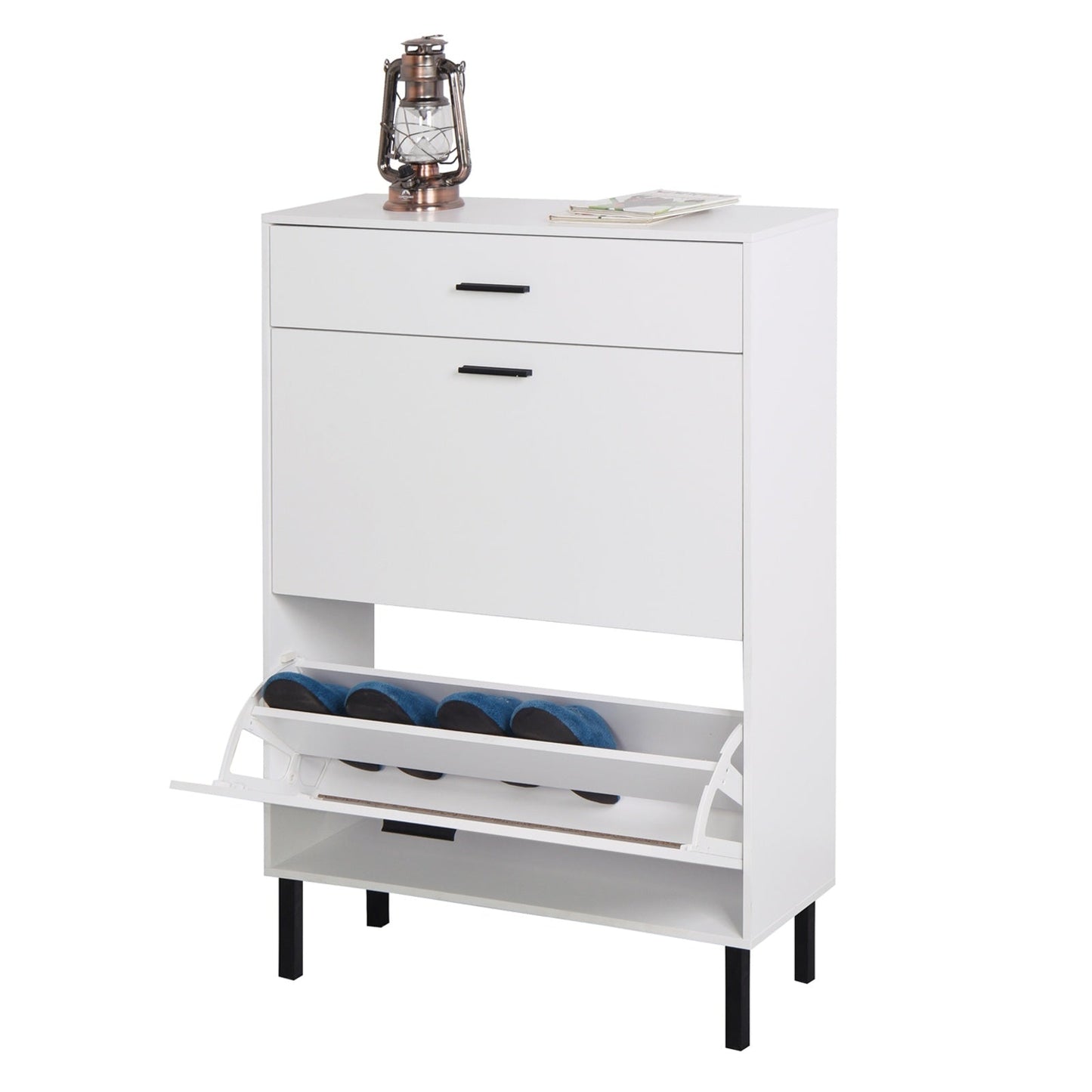 Modern Shoe Cabinet With Drawers & Metal Legs Inkedjoy