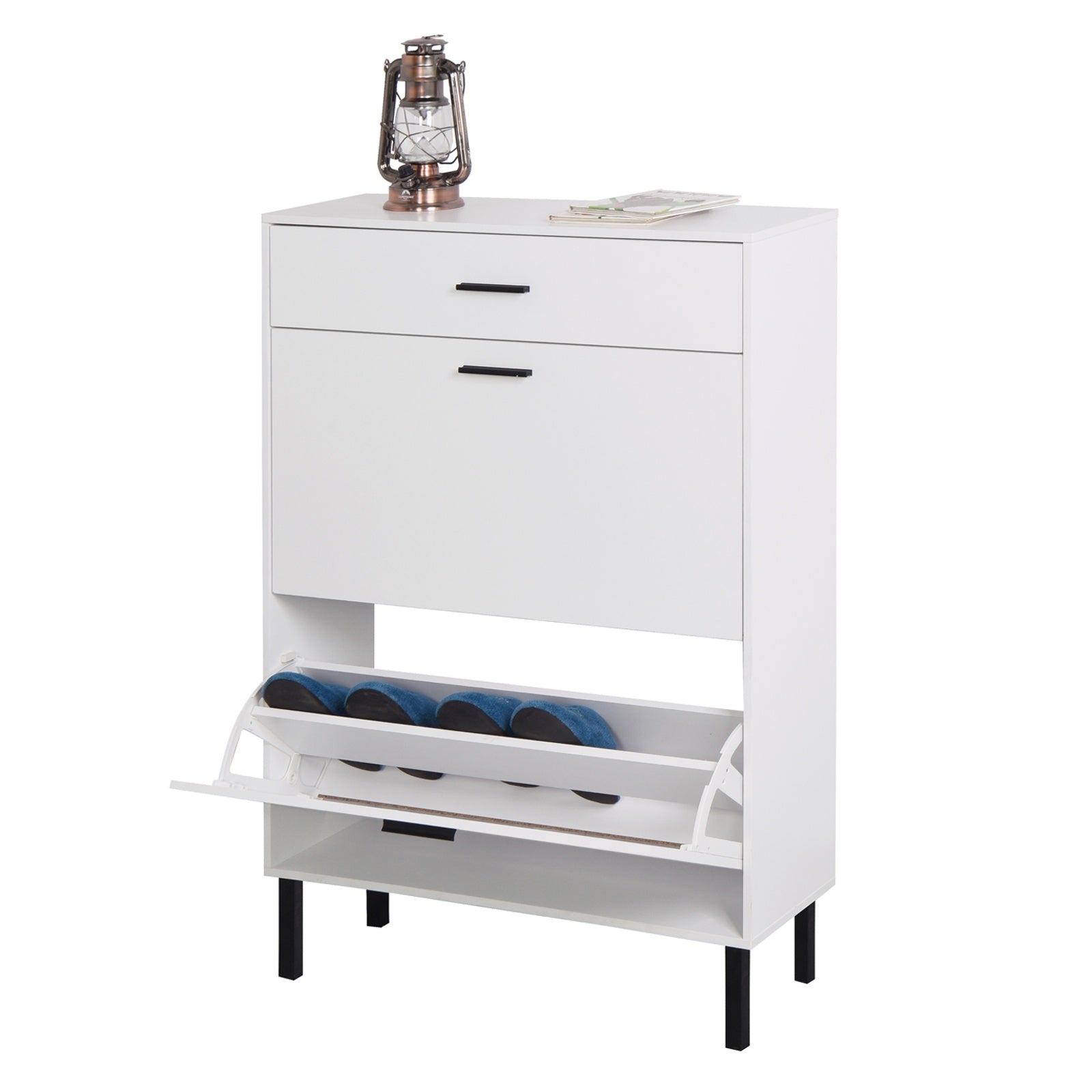 Modern Shoe Cabinet With Drawers & Metal Legs Inkedjoy